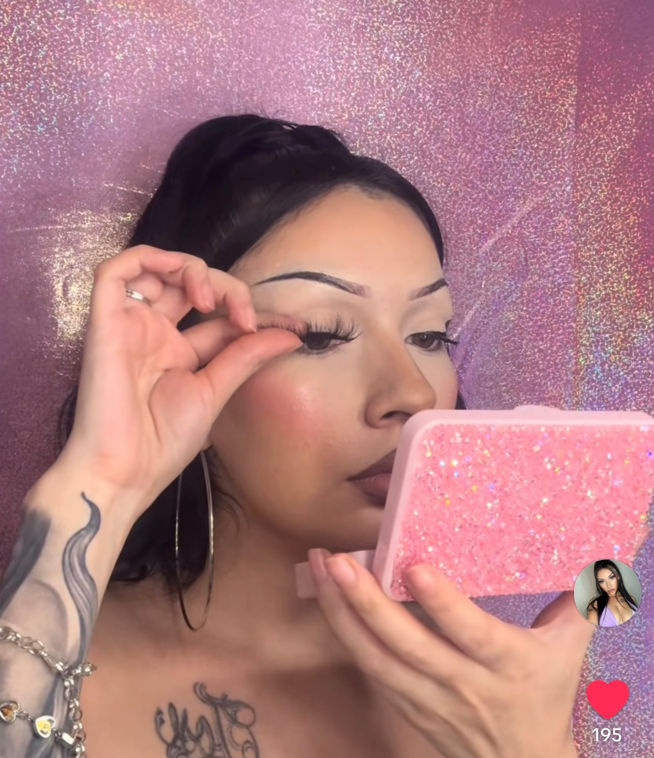 LED Glitter Light Mirror Eyelash Holder